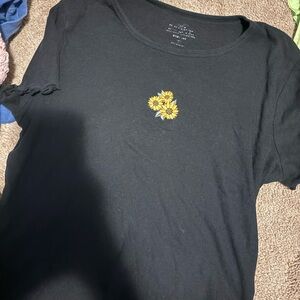 Hollister Black Crop Top with Yellow Floral Design